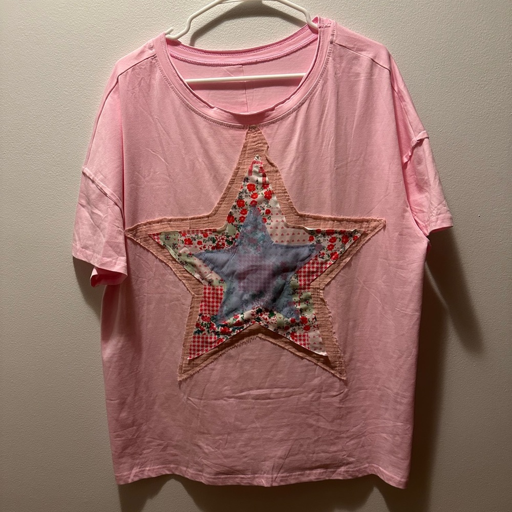 Pink Star Patch Kids Shirt